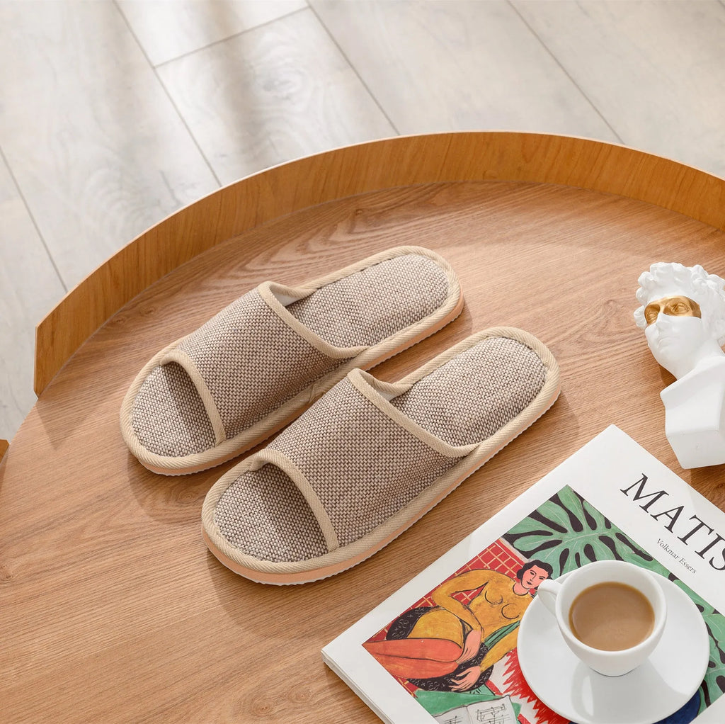 Women's linen open toe slippers in multiple colours with thickened sole
