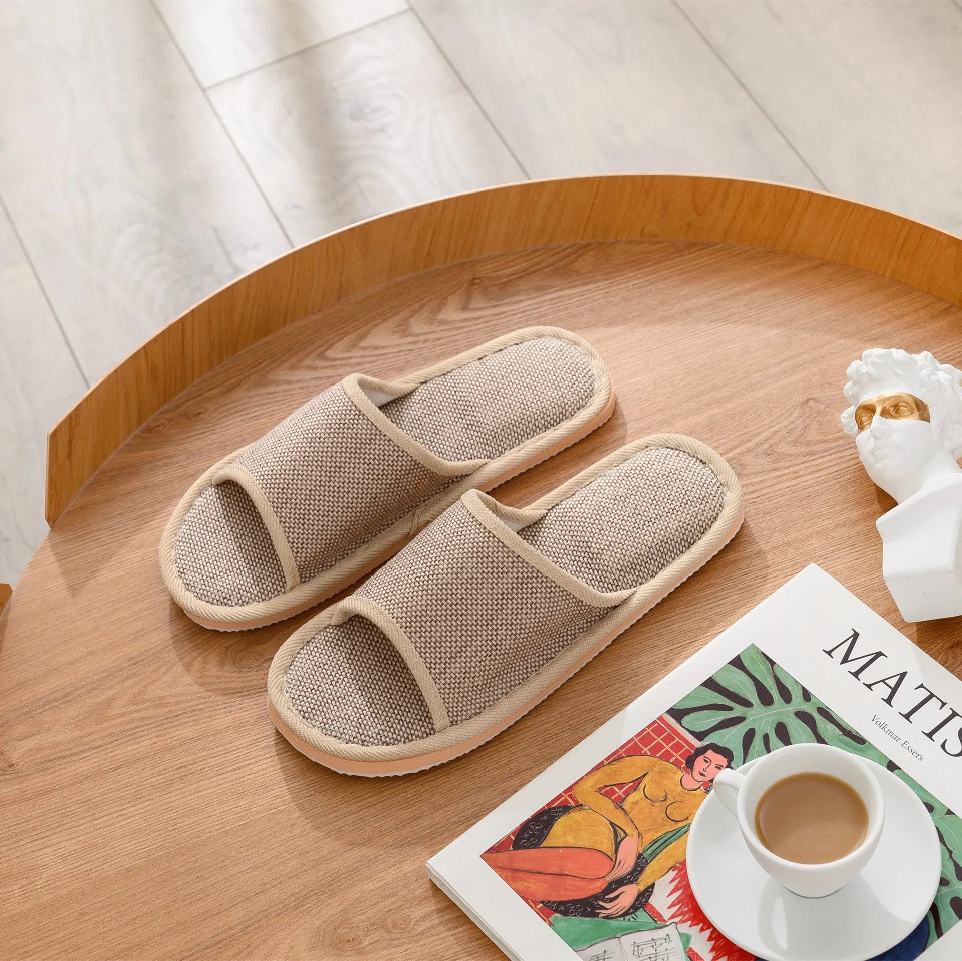 Women's linen open toe slippers in multiple colours with thickened sole