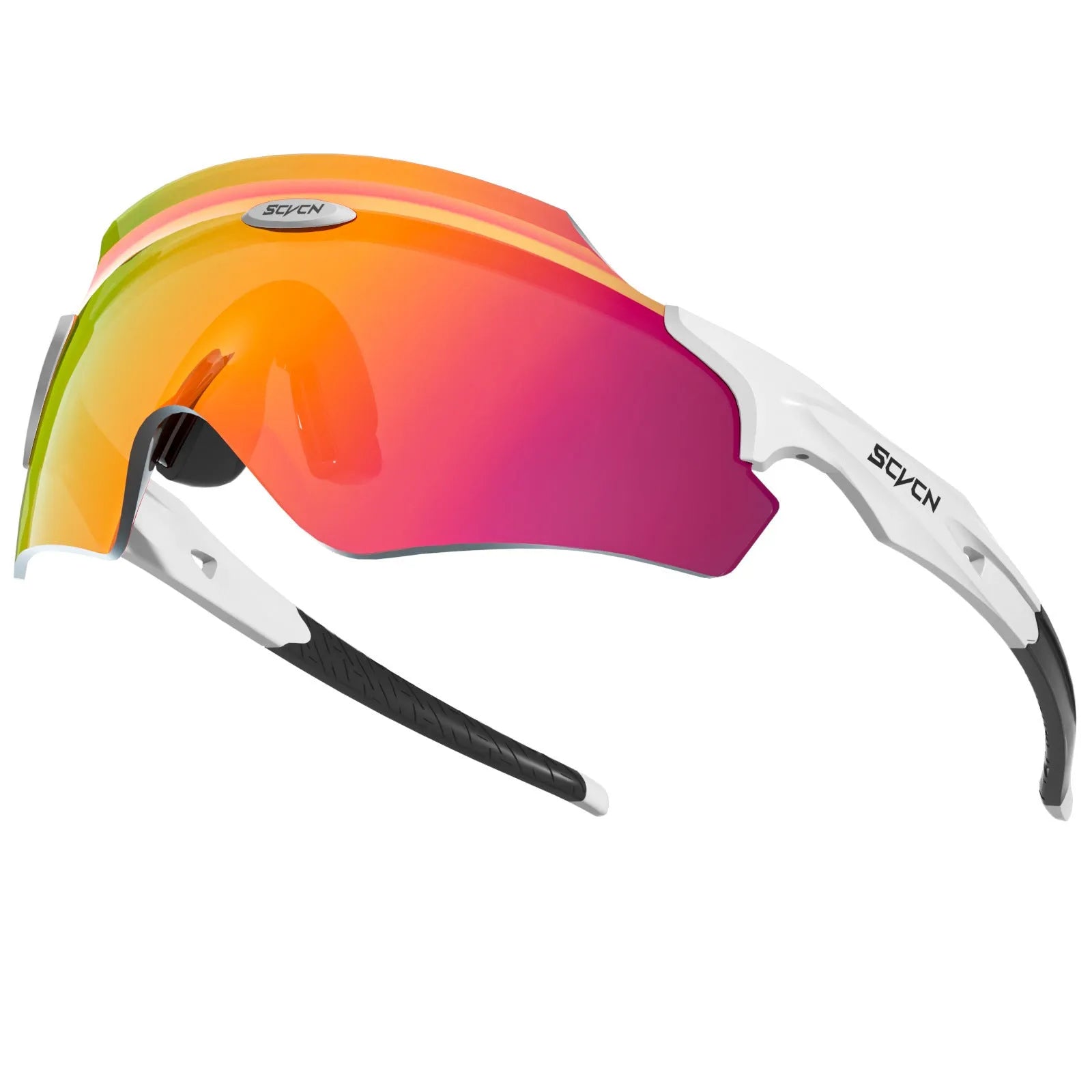 Frameless integrated lens sport glasses in a colour style, made of TR material for wind protection.