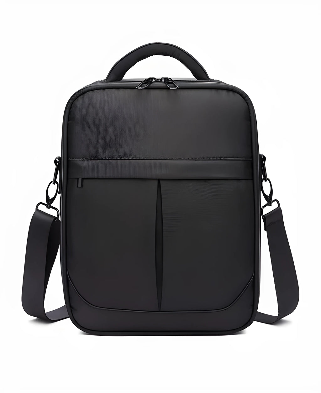 Black Oxford fabric men's messenger shoulder bag showing dimensions