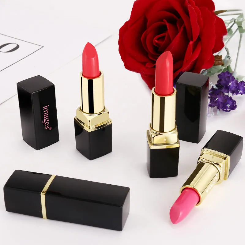 Moisturising lipstick lip gloss stick in ten colours including coral red and rose purple, 3.8g size.