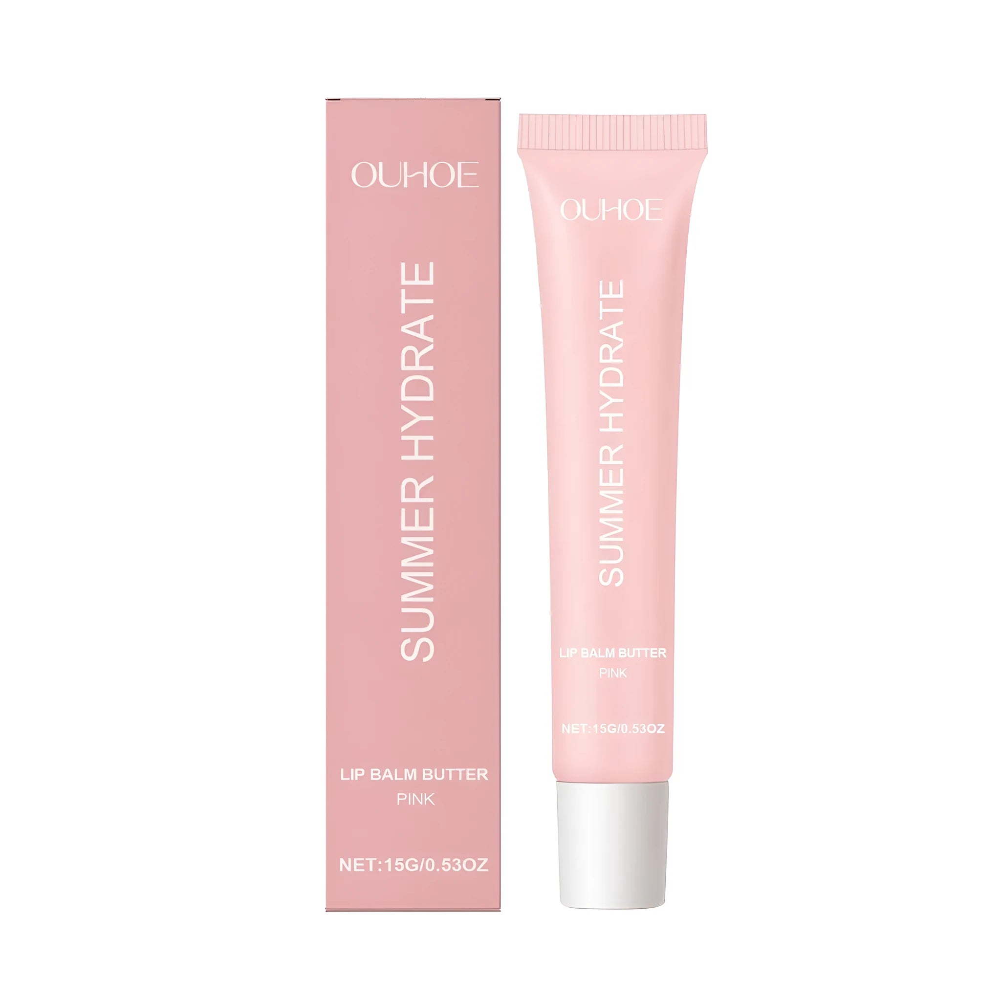 Pink tinted lip balm stick with shea butter and natural oils for lip hydration