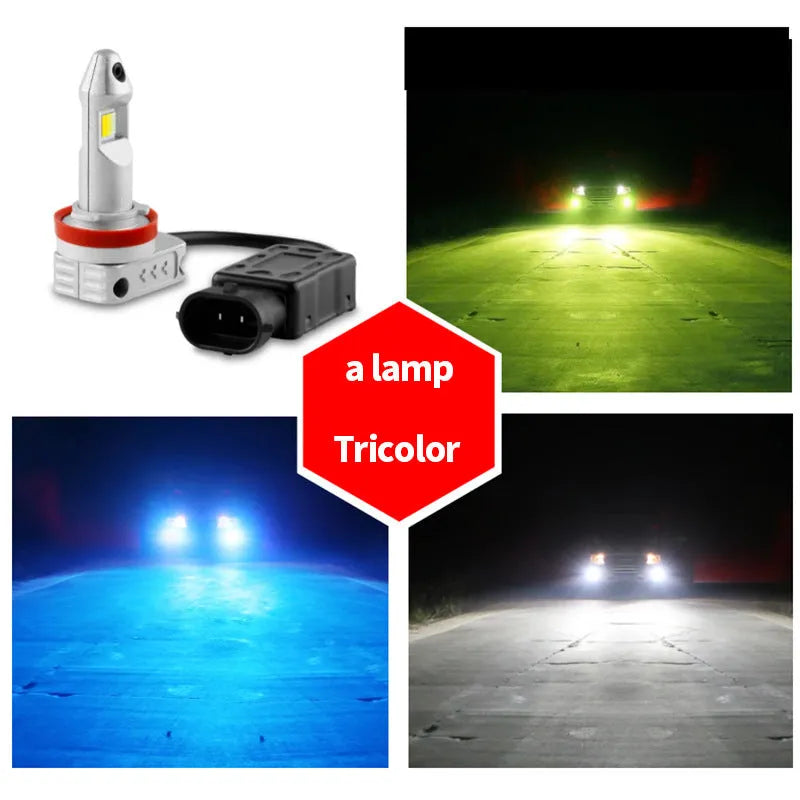 A single LED fog lamp replacement bulb with an aluminium housing, shown alongside compatible fitment codes H8, H9, H11, 9005, 9006.