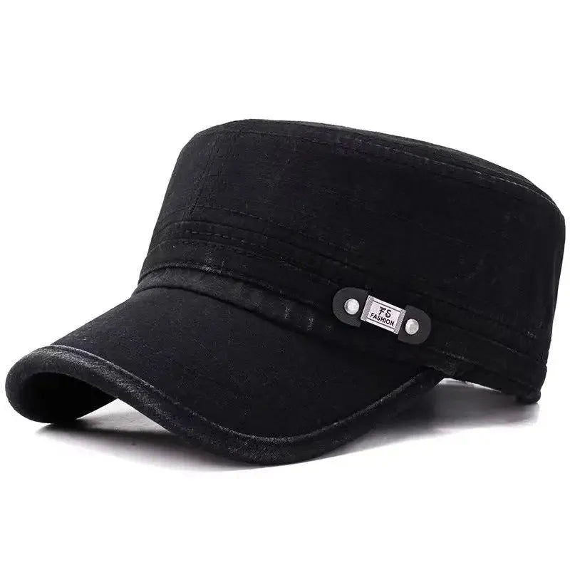 Men's spring new distressed adjustable cotton hat in monochrome pattern, brown colour, with satin processing