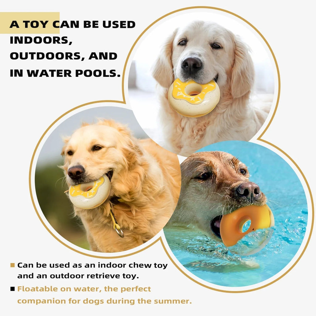 TPR molar cleaning donut dog toy in pink colour with textured surface and sound features
