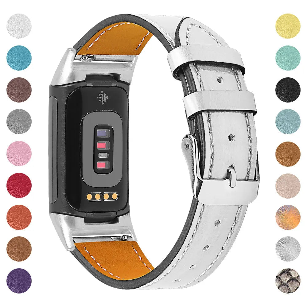 Genuine cowhide leather replacement strap for Fitbit Charge 5 and Charge 6 smart watches