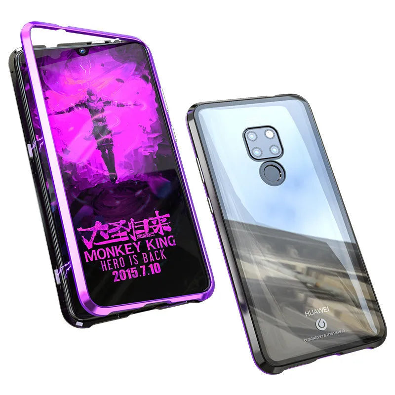 Magnetic phone case with metal frame and tempered glass back for Huawei Honor phones