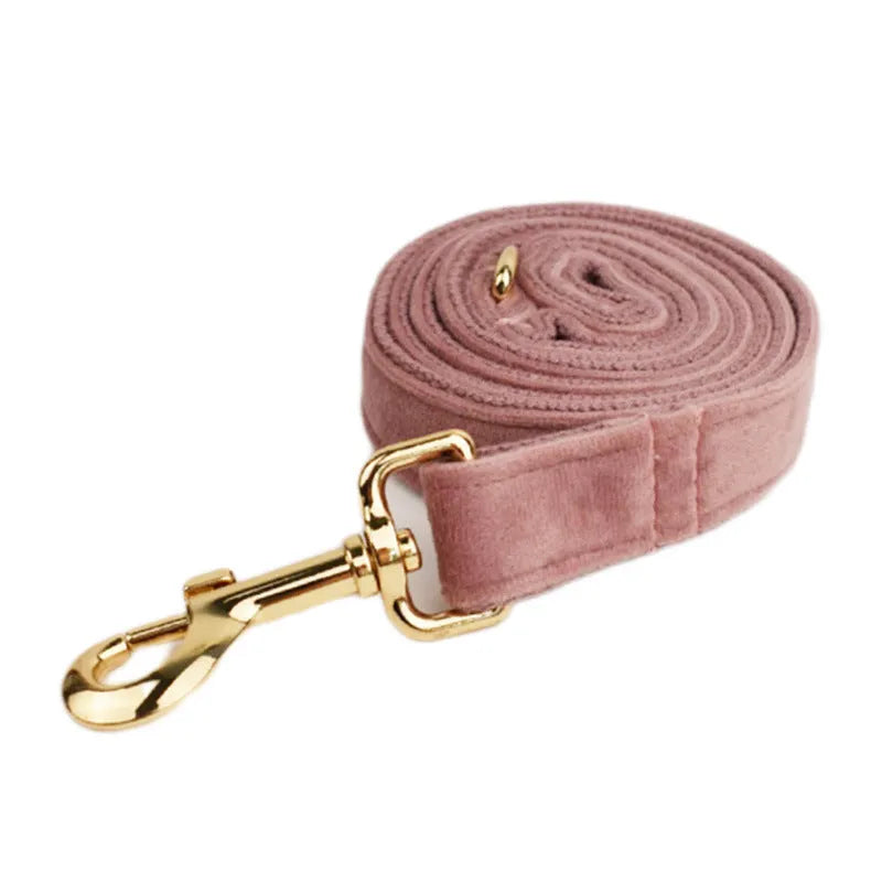 Light purple pink velvet dog collar and leash set with matching accessories for small to medium dogs