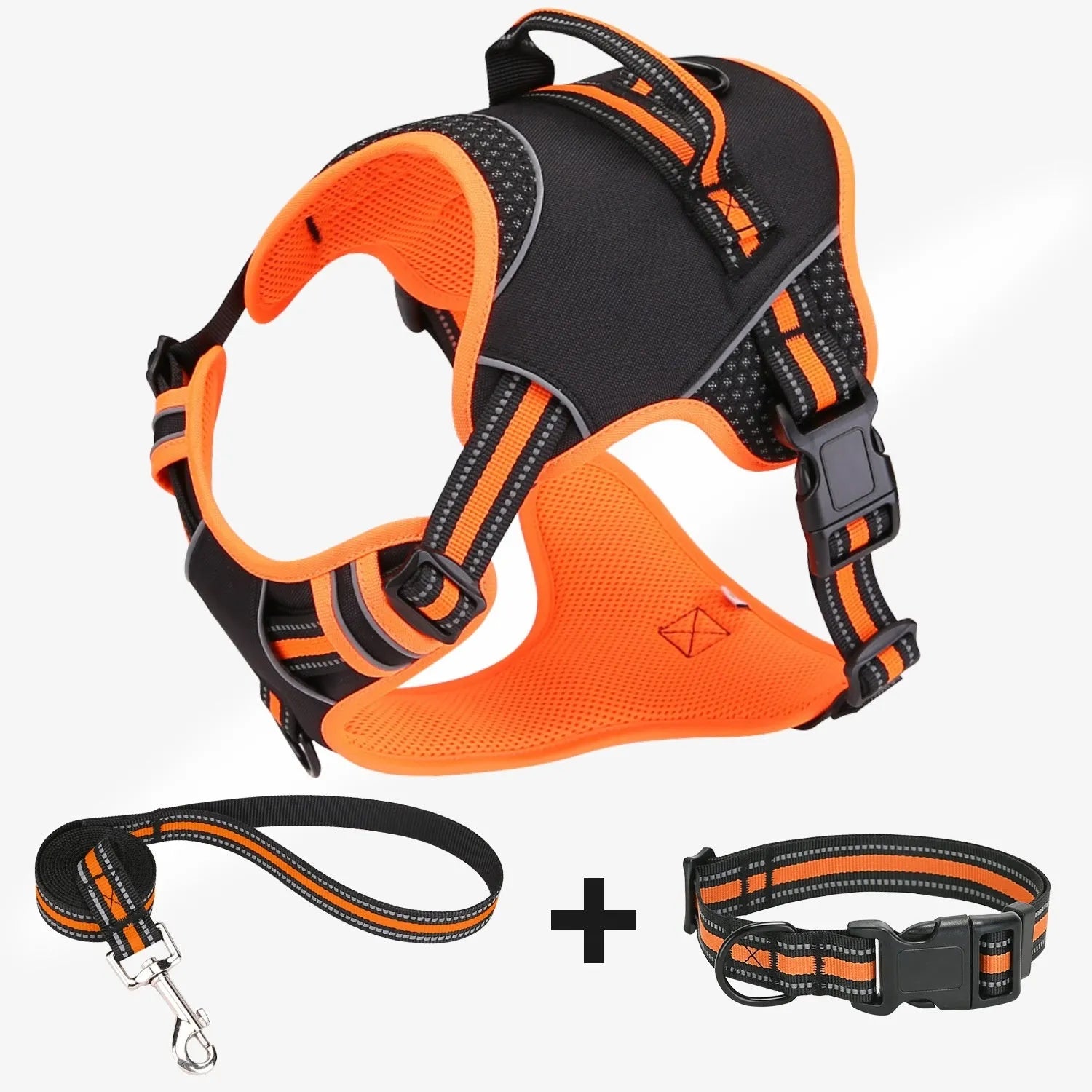Orange and yellow polyester dog training harness with anti-breaking design for outdoor control