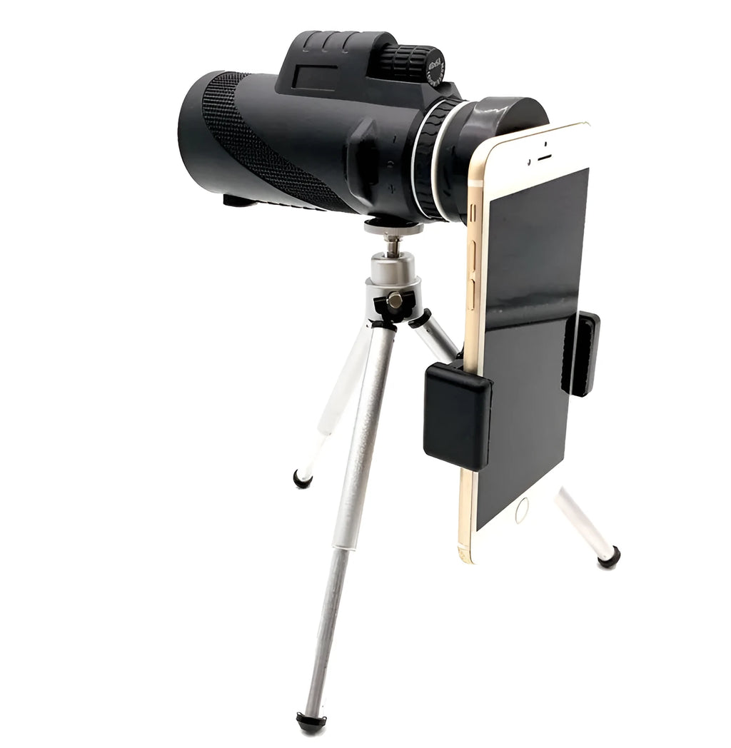 Black HD 40x60 smartphone monocular telescope with waterproof construction and FMC coated lenses
