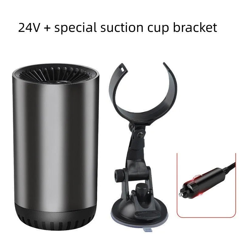 12v 24v car heater defogger in black and gray with suction cup mount and power cord