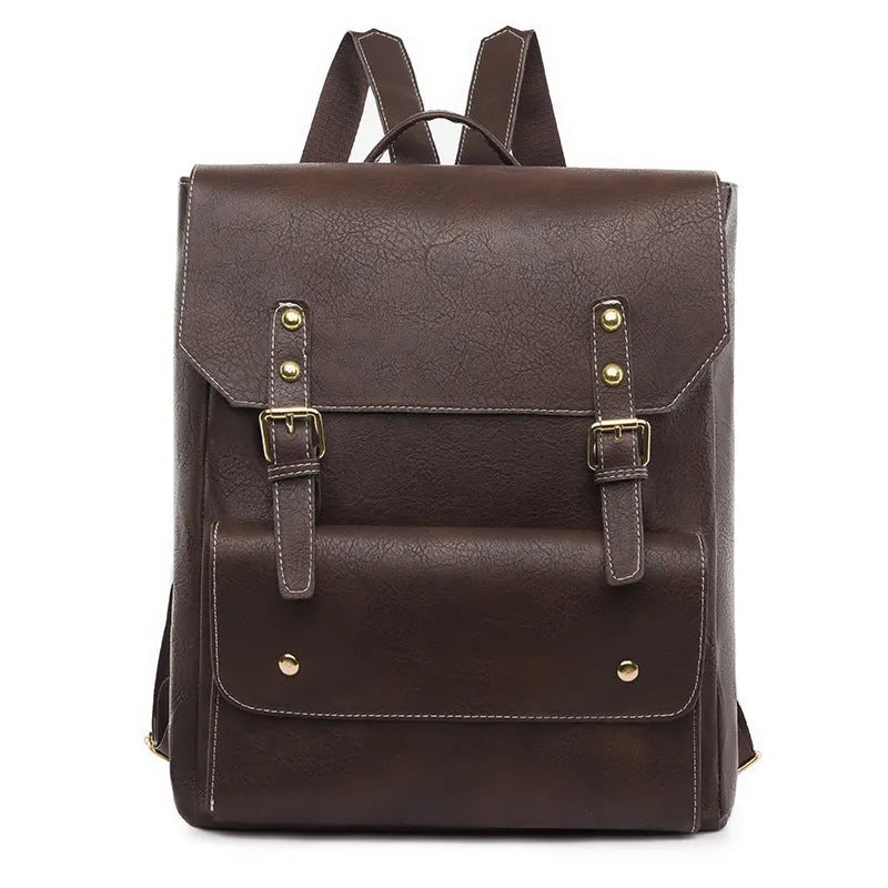 Korean style retro simple backpack in soft PU material showing ventilation features and available colour options