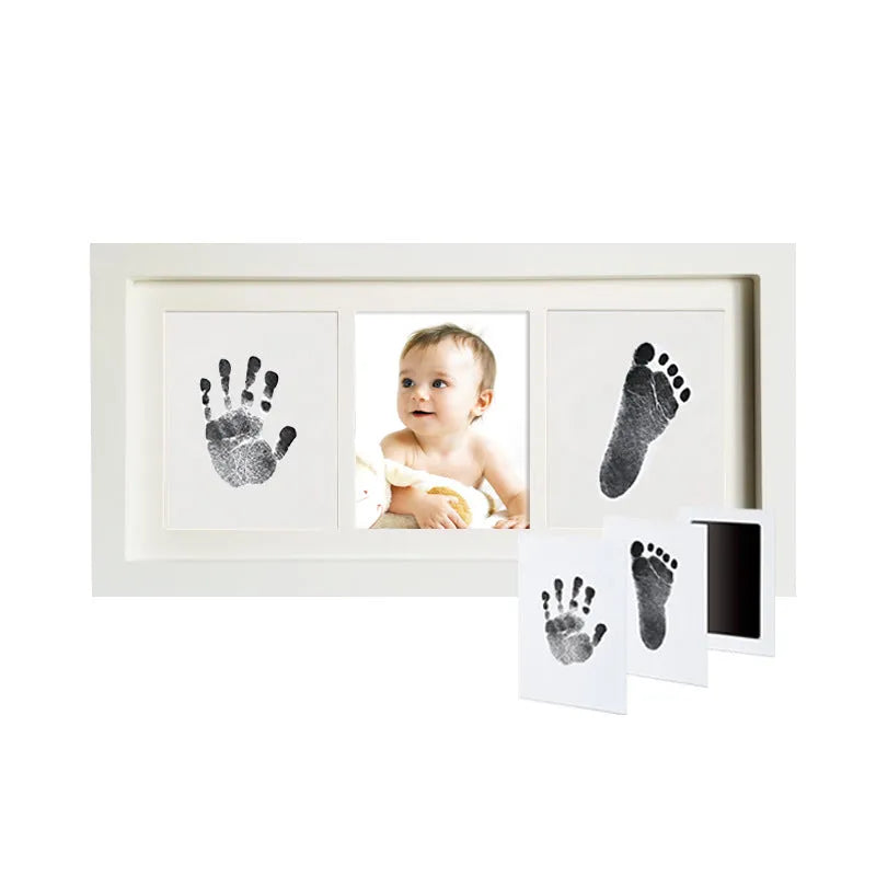 Baby hand and foot printing kit with anti-cross infection disposable pad and photo frame
