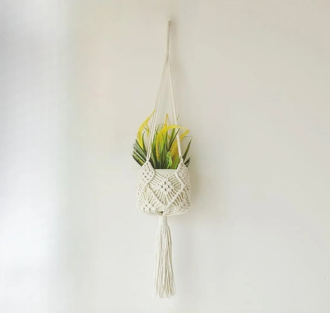 Hand-woven polyester cotton flower pot in minimalist design with natural texture