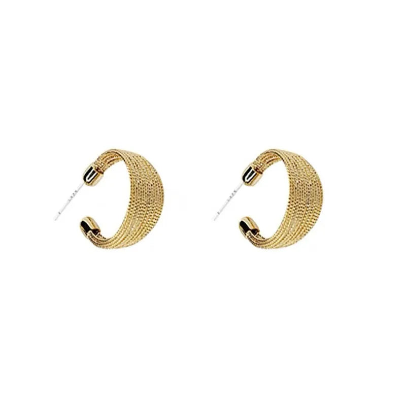 Copper geometric multi-layer bracelet earrings in silver or gold finish, available as clip-on or stud styles