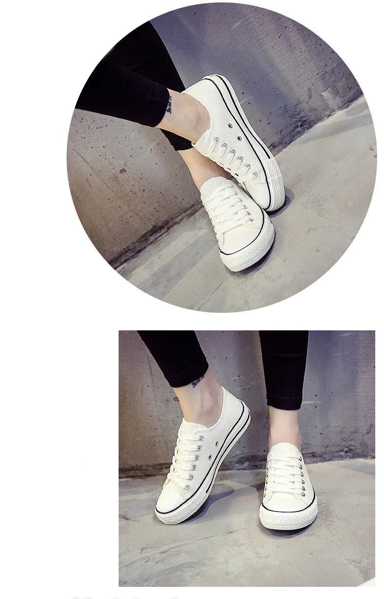 Women's solid colour casual canvas shoes in lace-up style on a white background.