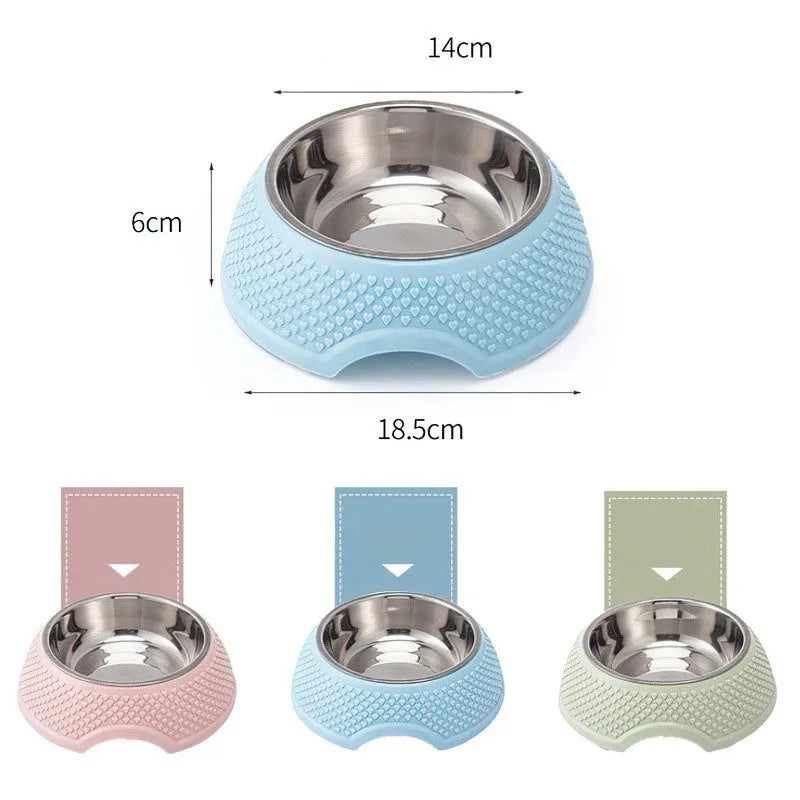 Blue stainless steel pet bowl with non-slip base for dog or cat food and water