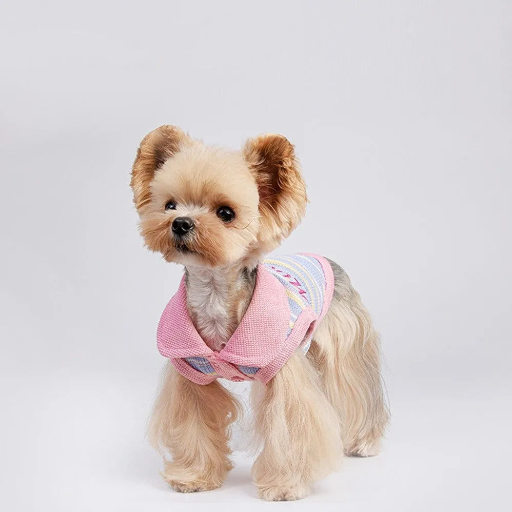Pink purple dog autumn vest shown with size chart displaying weight ranges from 1.50kg to 11.50kg