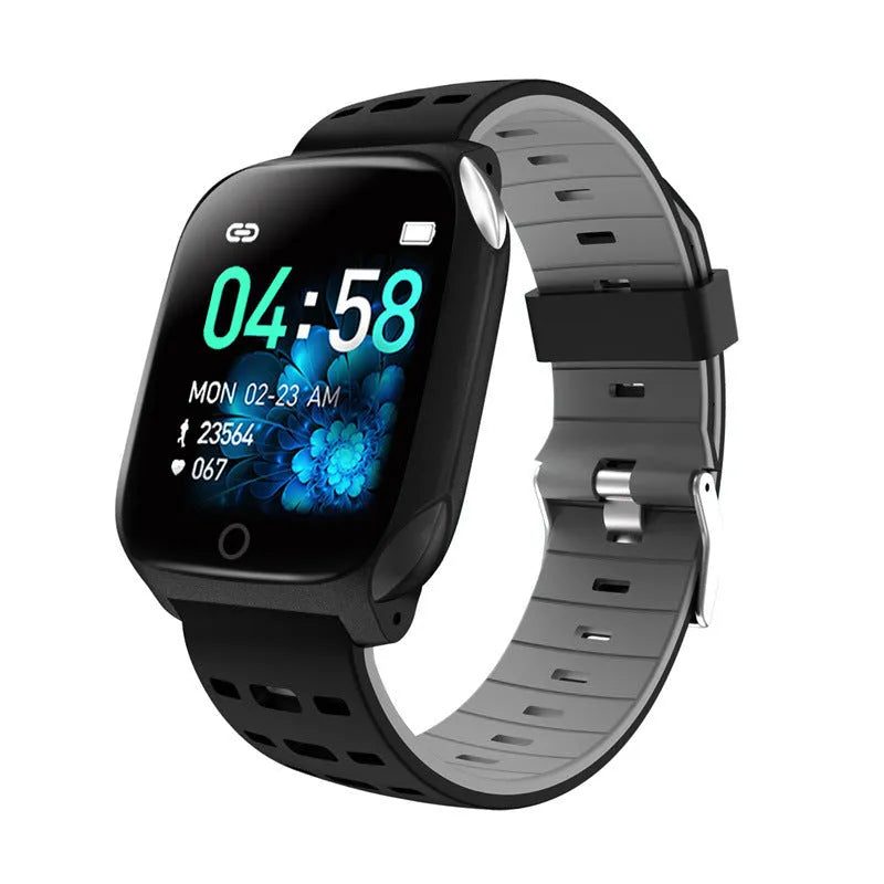 F16 Smart Watch with ECG monitor on a black and green silicone wristband, showing the display.