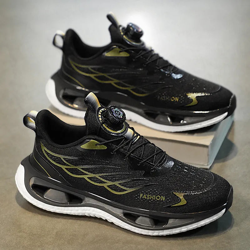Youth rotating button sneaker in low-top design with shock absorption feature and rubber sole