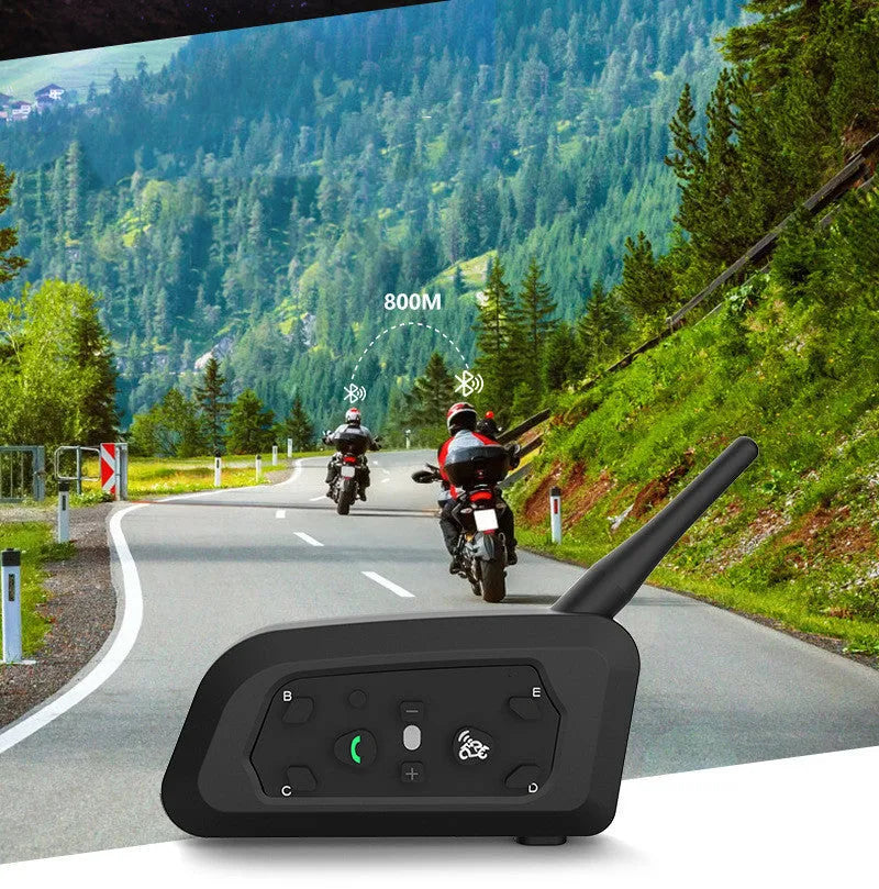 V6 Pro motorcycle helmet Bluetooth intercom unit with mounting clip and wired headphones