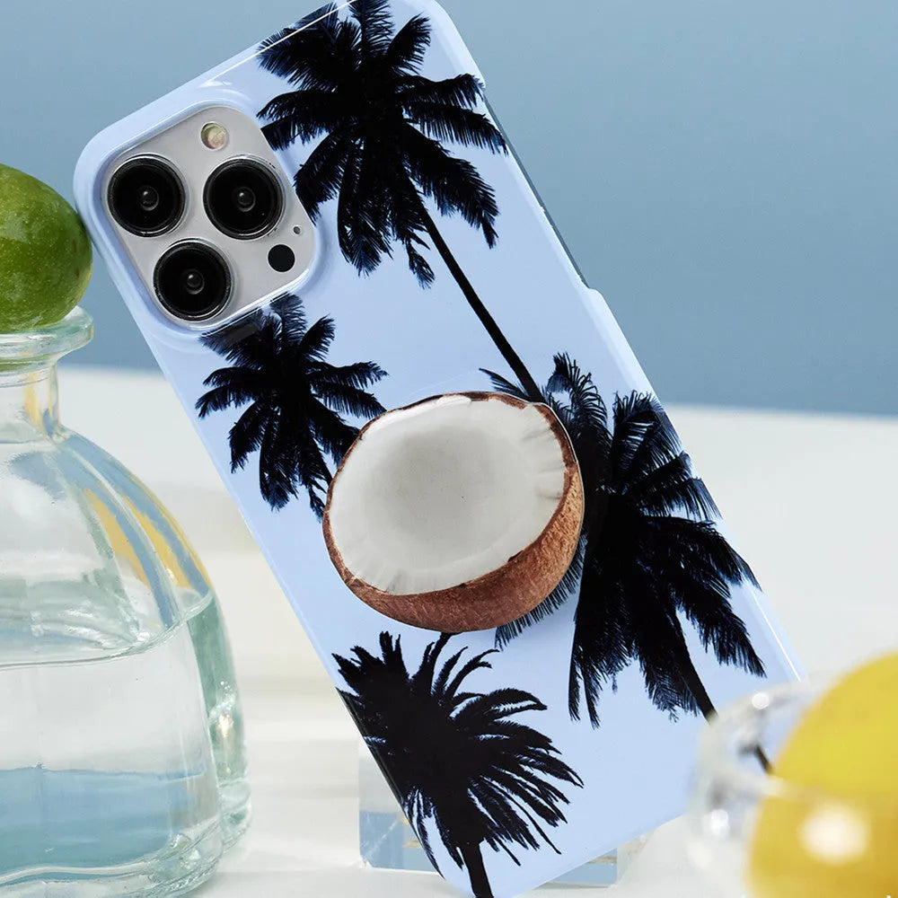 Clear summer coconut TPU phone case for iPhone models on white background