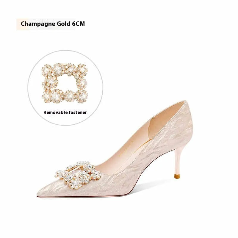 Champagne gold French engagement high heels with pointed toe and stiletto heel