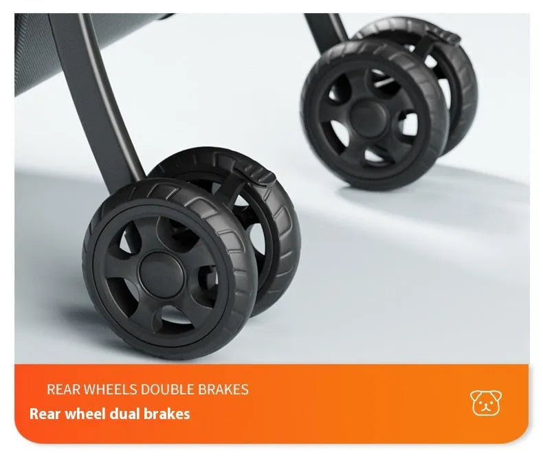 Black one-click folding metal pet cart in Black Warrior basic style, shown with detachable components.