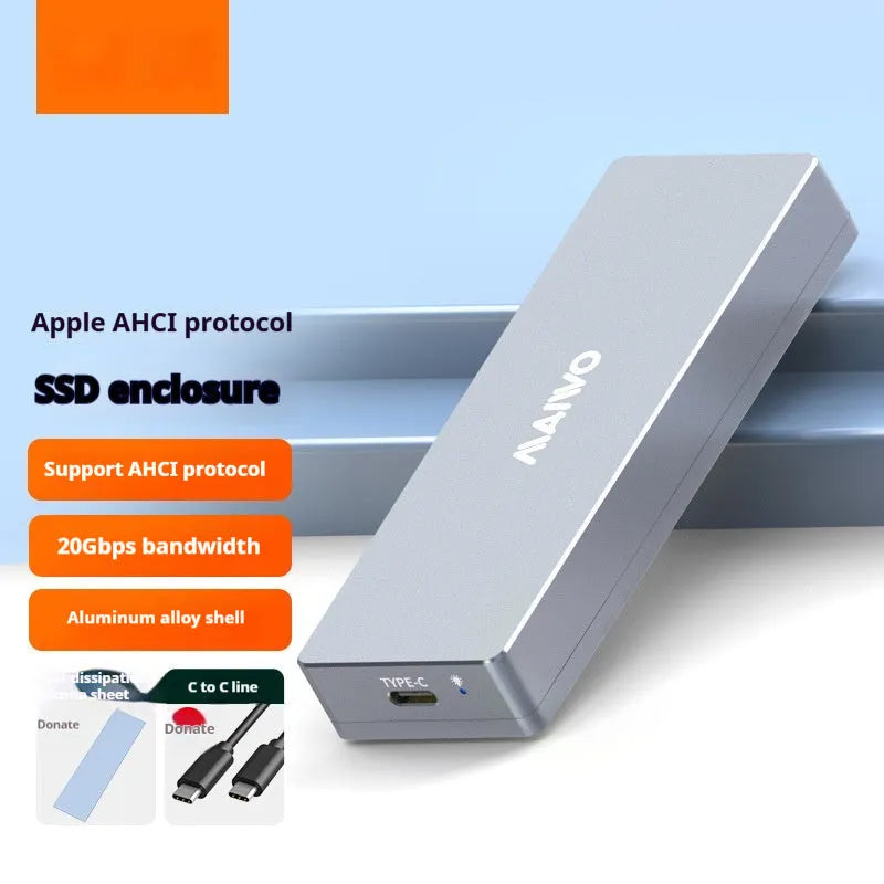 Aluminium hard drive enclosure for M.2 SATA SSDs with installation tools and thermal pad