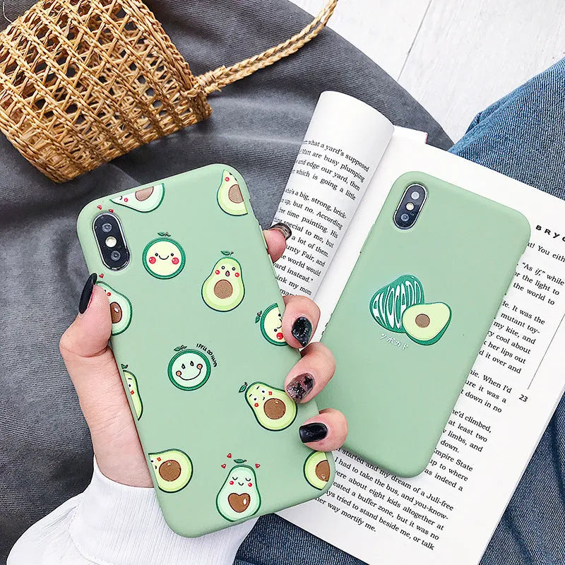 Cartoon avocado patterned flexible TPU back cover case for multiple smartphone models