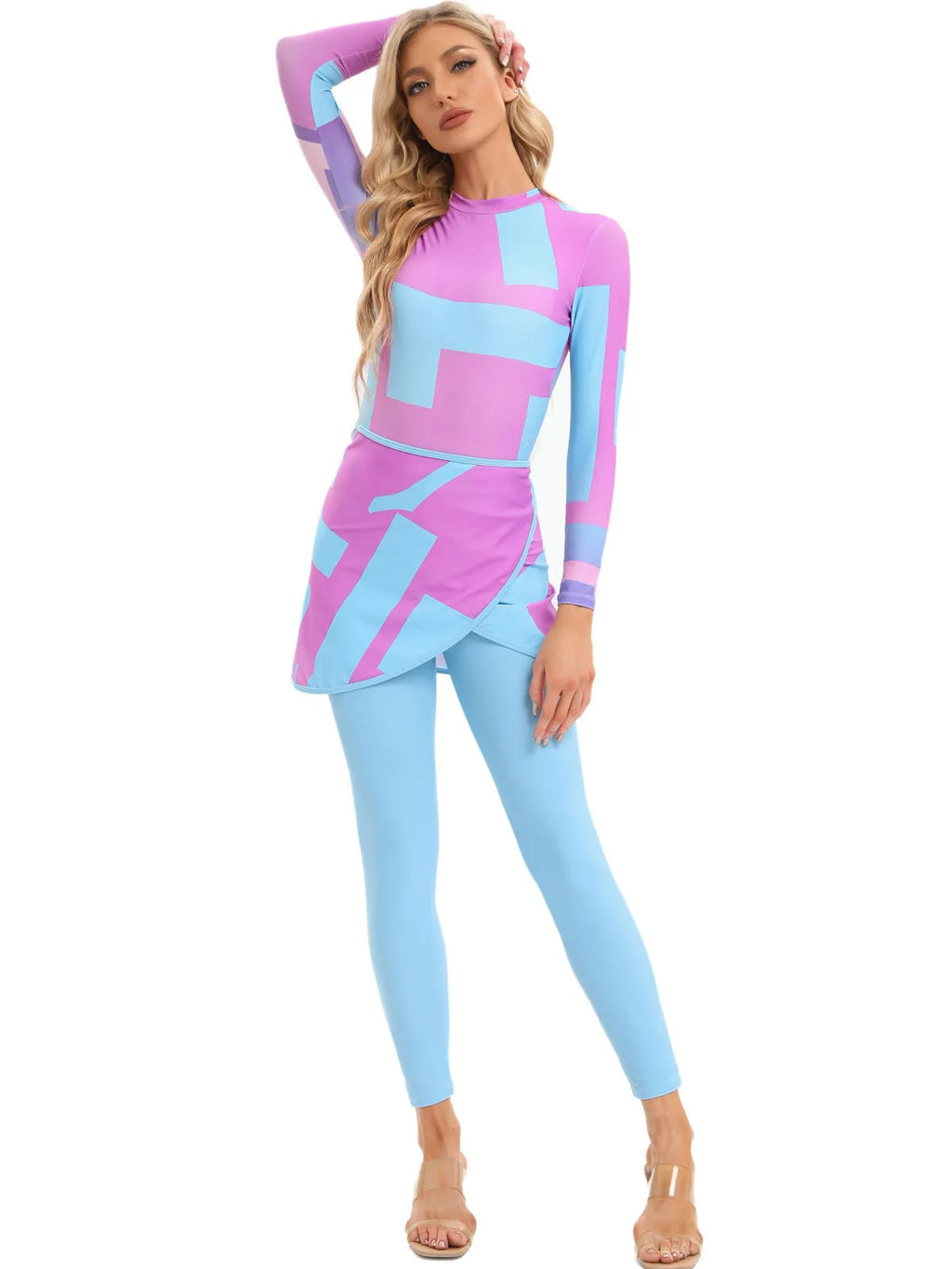 Conservative Muslim swimsuit three-piece set with apron in polyester fabric for swimming