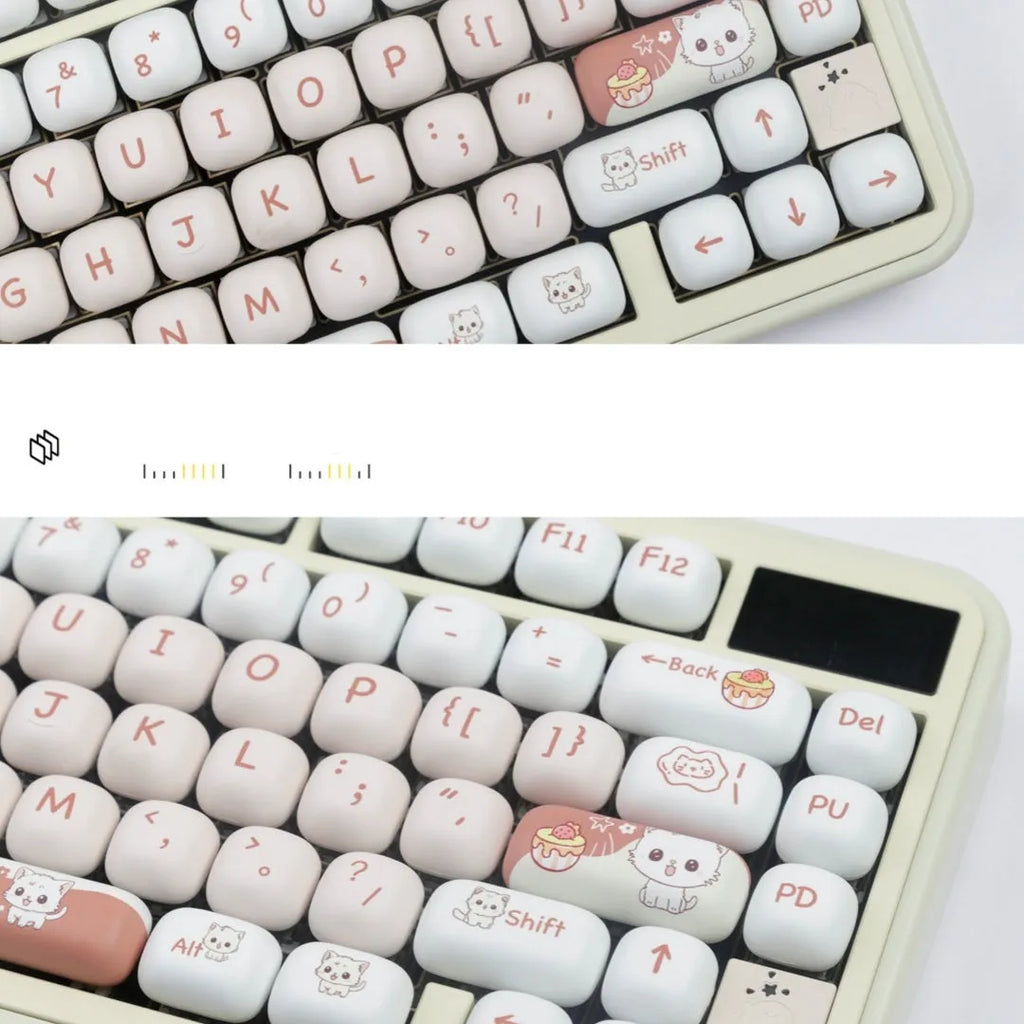 Dessert Cat MOG round cartoon key cap set for mechanical keyboards on a white background.