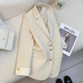 Women's loose fit Korean-style coat in milky white with pockets and regular long sleeves