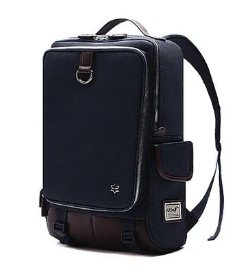 Korean style Oxford cloth men's backpack in seven colour options showing 30cm width by 16cm depth by 46cm height dimensions