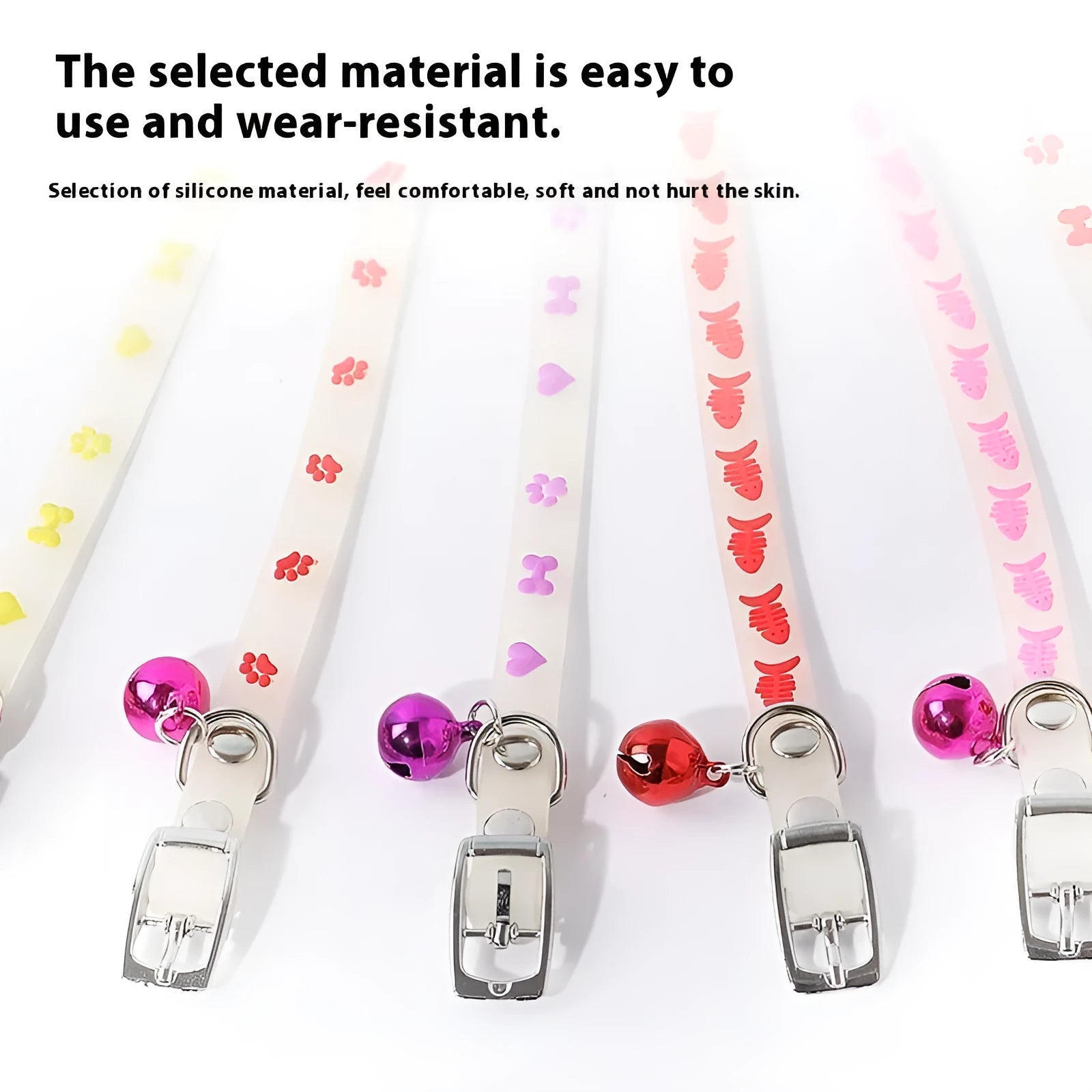 Luminous cat collar with adjustable silicone chain and metal bell in fishbone pattern design