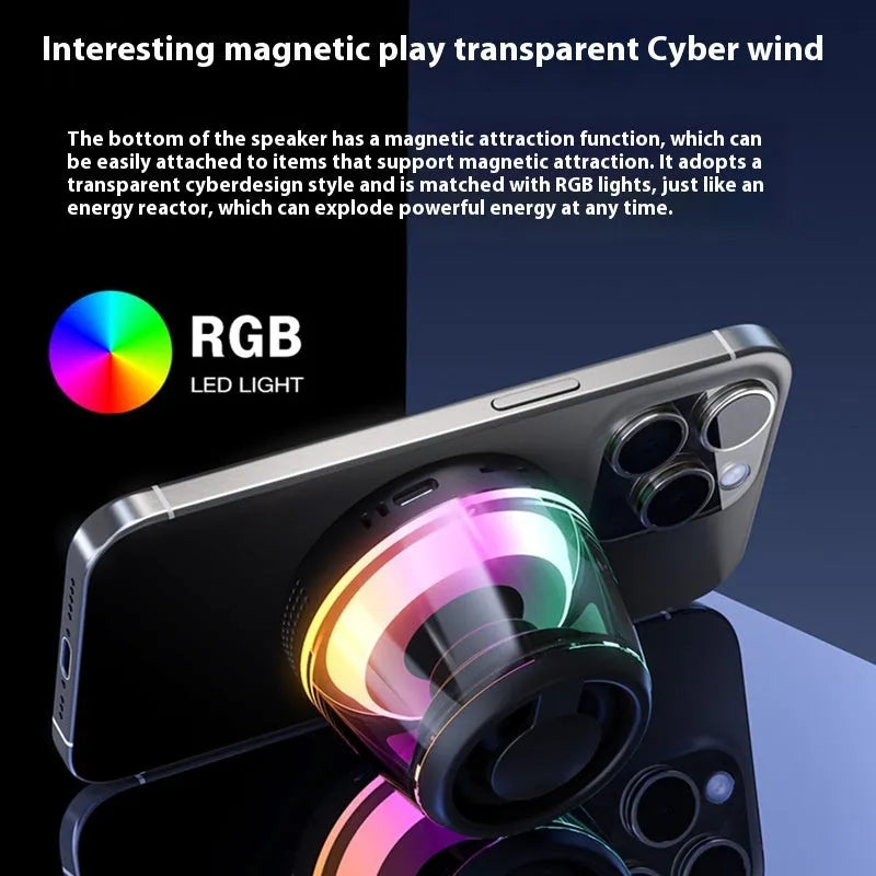 Portable wireless Bluetooth mini speaker with LED lights and magnetic back in black or white