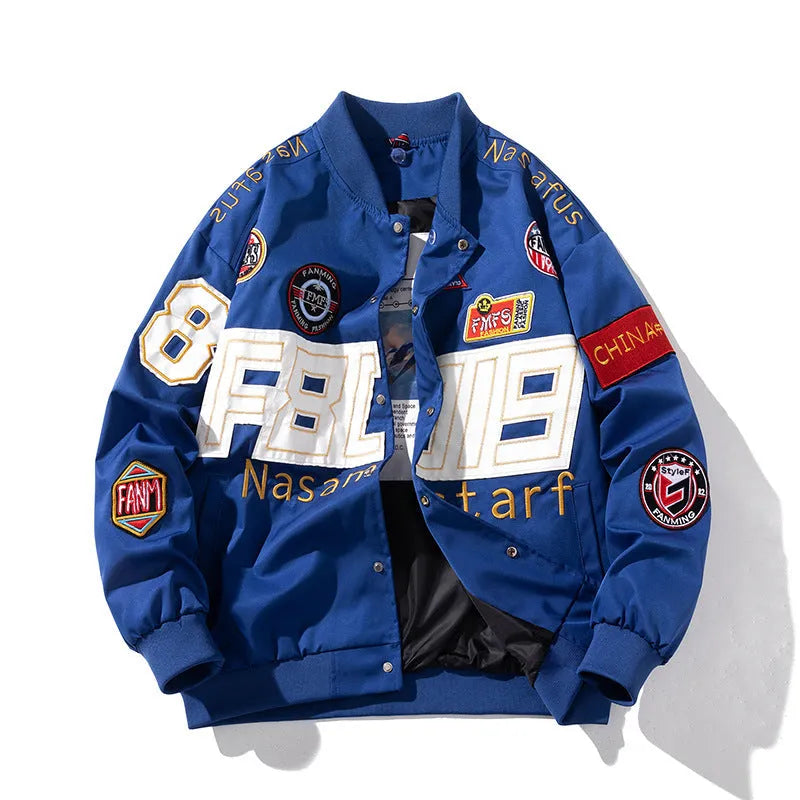 Black blue red American motorcycle baseball uniform with hooded detachable cotton padded options