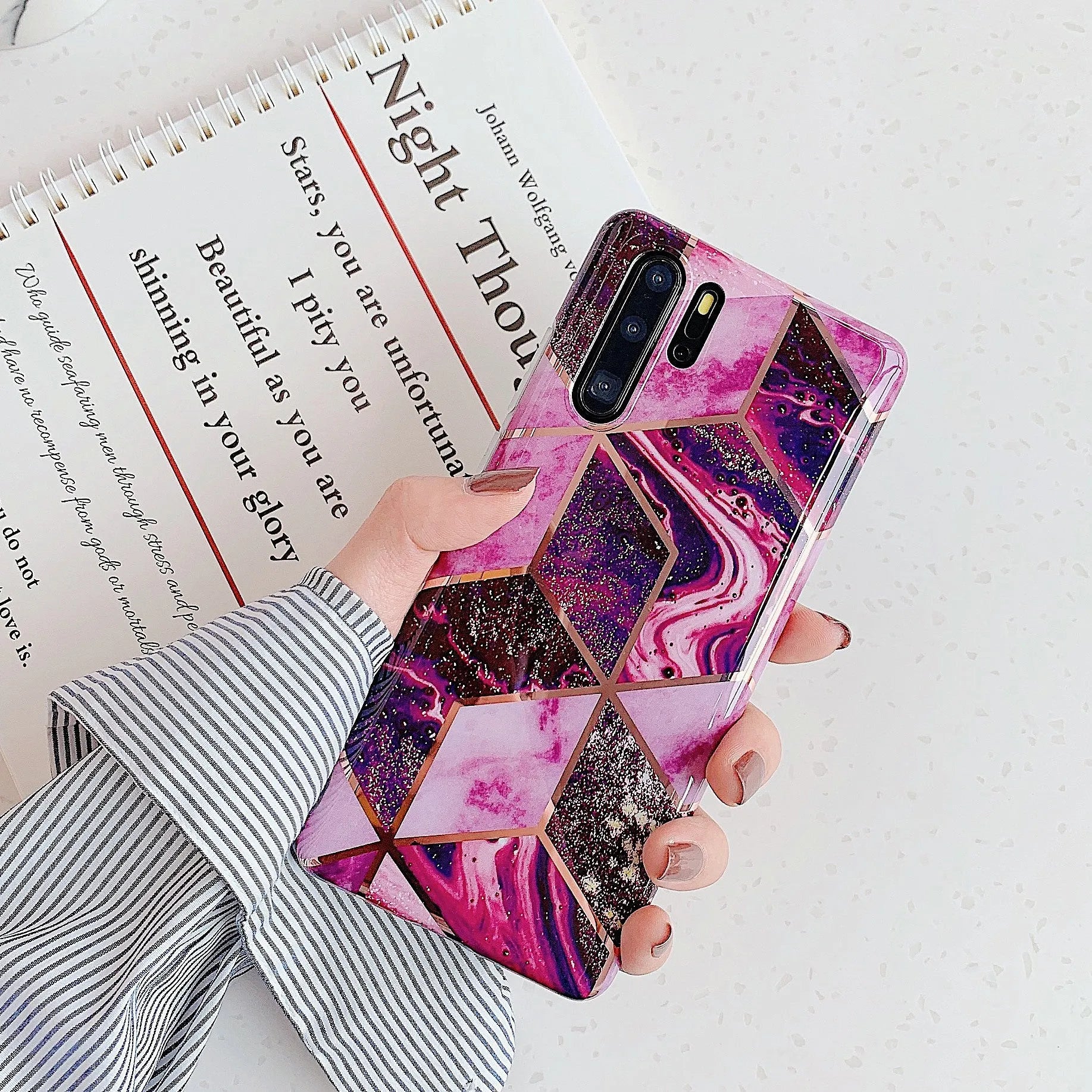 Electroplated marble mobile phone case in various colours for Huawei and Samsung smartphones