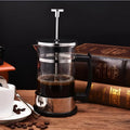 Small stainless steel and glass coffee maker with 350ml capacity