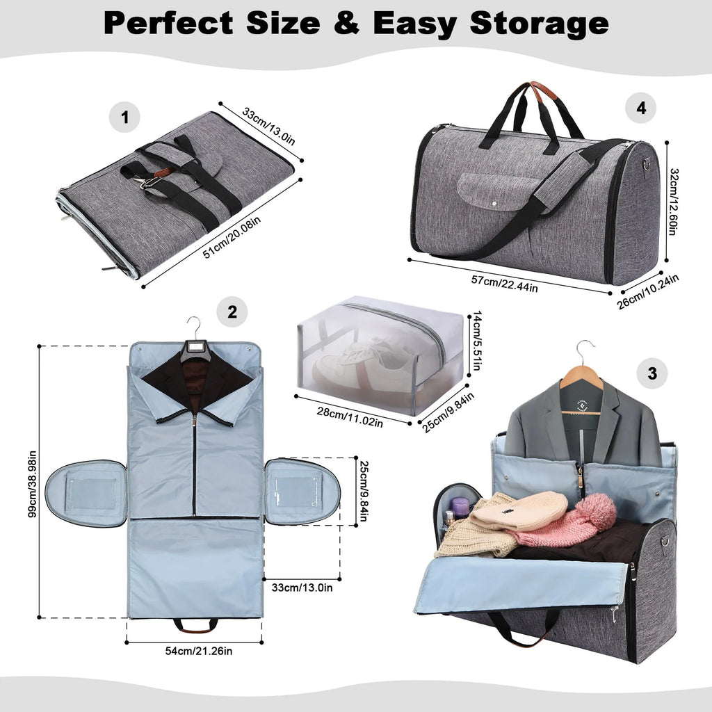 Folding duffel luggage bag in Oxford cloth with 36-55L capacity shown in dark blue colour