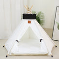 Striped flax linen pet teepee tent with cushion for small dogs or cats indoors