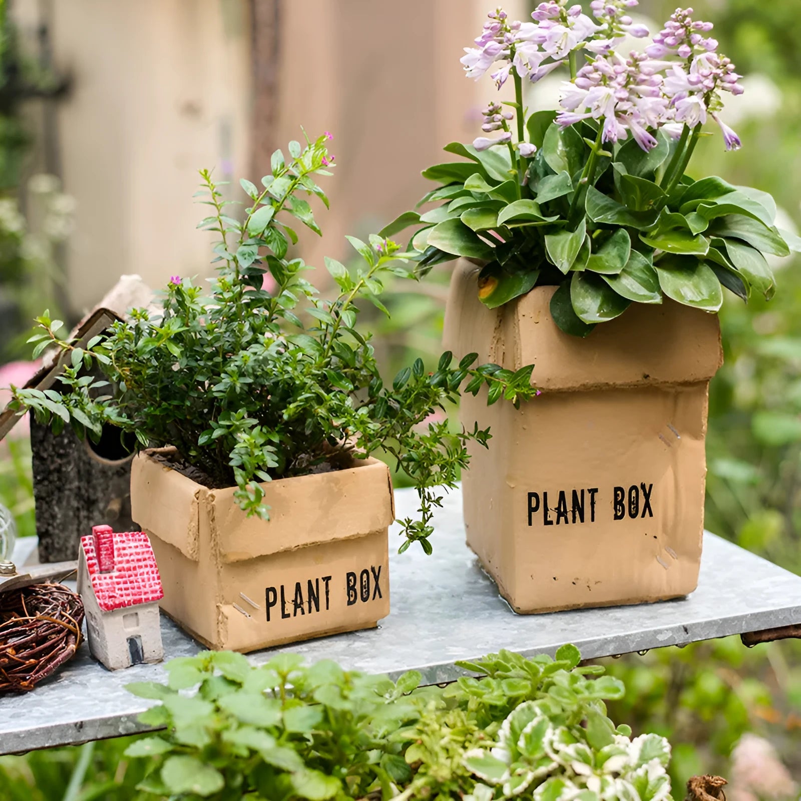 Cement flowerpot with bottom perforation in Nordic style for indoor balcony planting