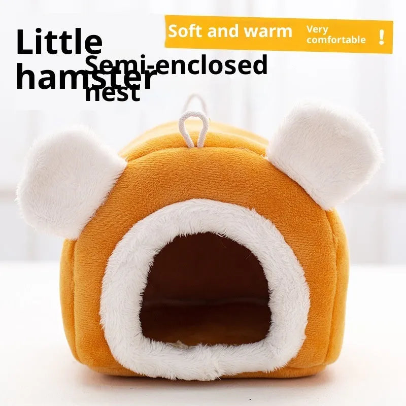 Thick small pet bed warm cloth bird nest for hamster winter bedding Gray Orange