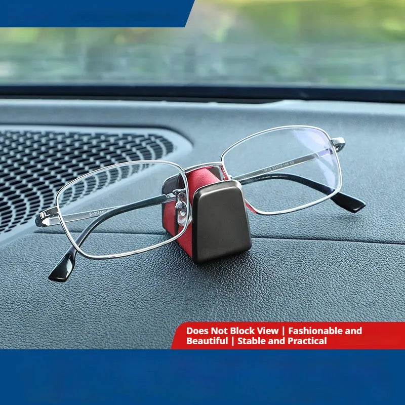 Zinc alloy car glasses clip with leather pad in choice of colours for dashboard or visor.
