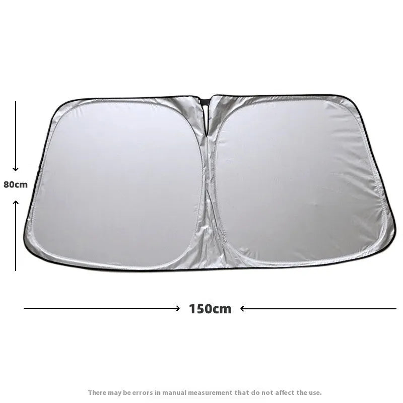 Titanium silver aluminium foil car sunshade showing reflective surface and folded storage
