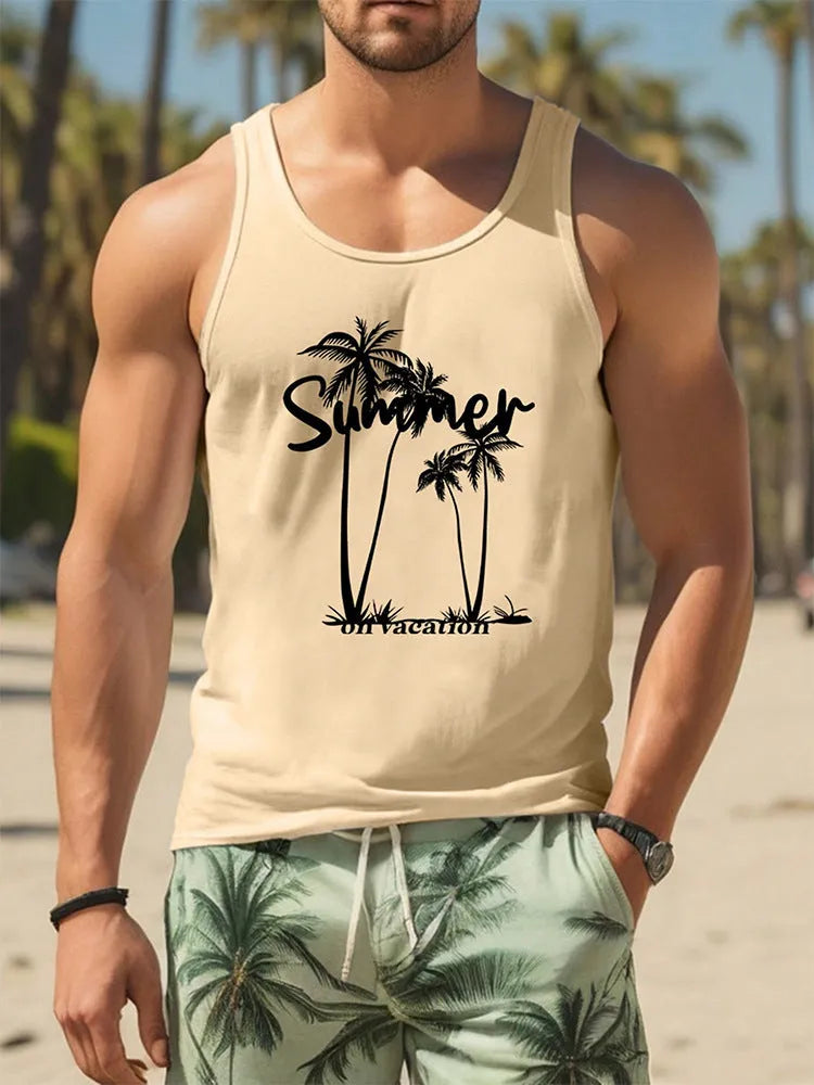 Men's 3D printed Hawaiian style sleeveless vest in solid colour with comprehensive sizing options