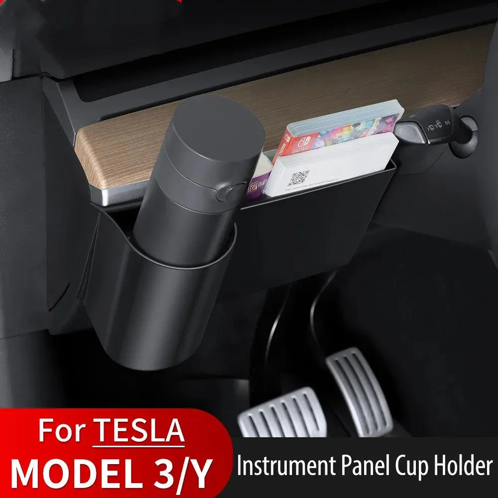 Black plastic water cup holder for Tesla Model 3 and Model Y centre console
