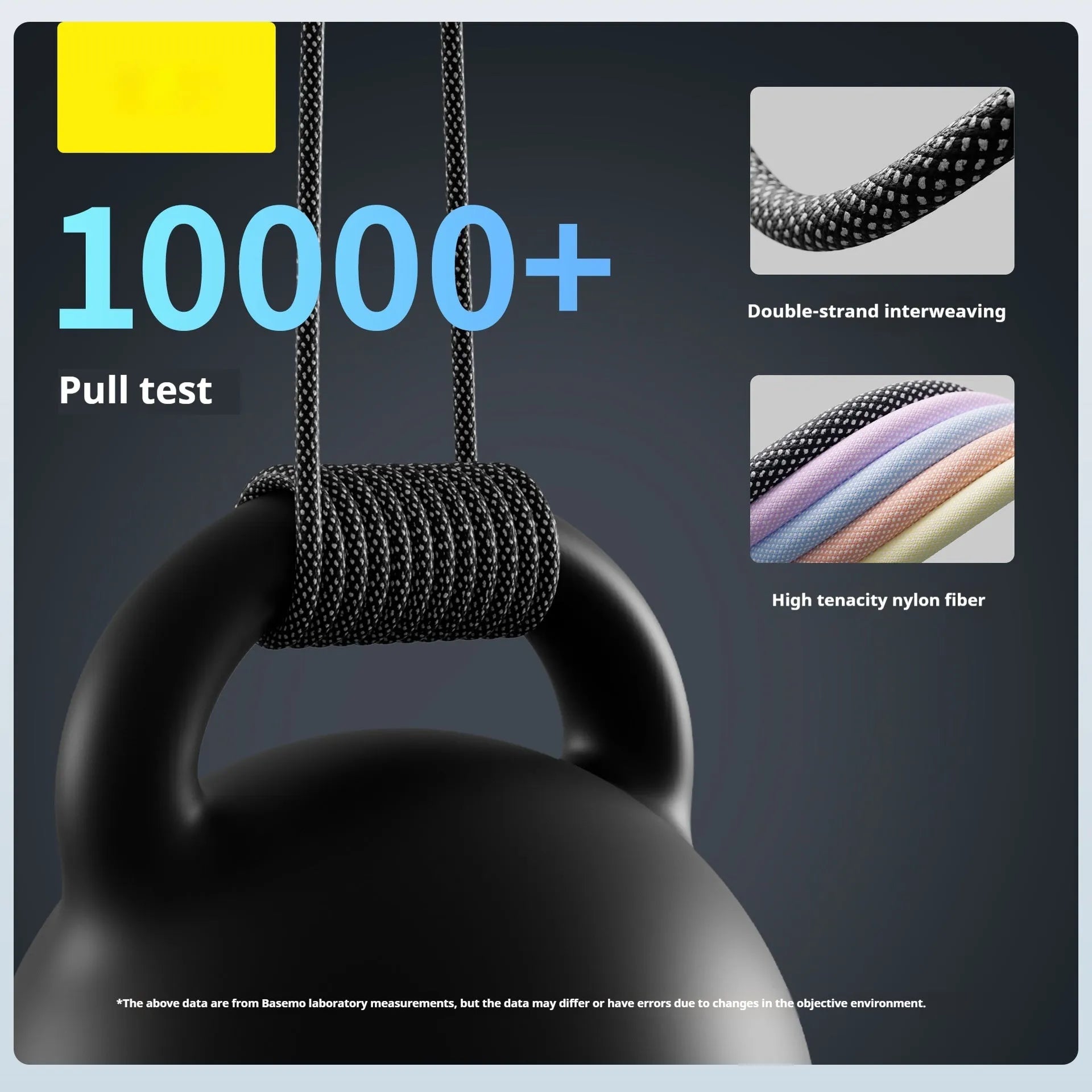 Woven braided USB data cable 66W with Lightning micro USB and Type-C connectors in Tech Black