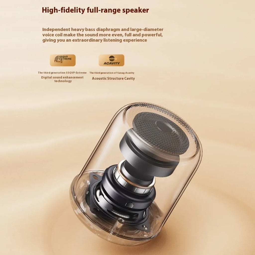 Bluetooth audio mini desktop portable speaker in beige with lithium battery and card insertion slot