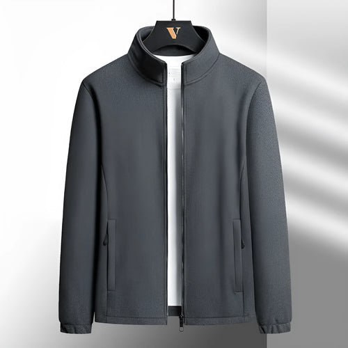 Men's grey Berber fleece coat with stand-up collar and zipper front